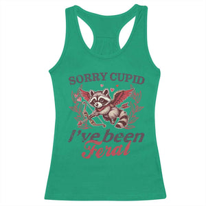 Funny Sorry Cupid I've Been Feral Racerback Tank Top Valentine's Day Cupid Racoon TS11 Irish Green Print Your Wear