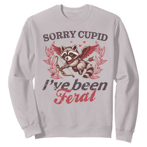 Funny Sorry Cupid I've Been Feral Sweatshirt Valentine's Day Cupid Racoon TS11 Ice Gray Print Your Wear