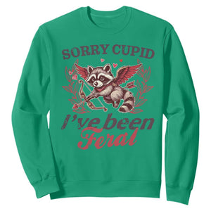 Funny Sorry Cupid I've Been Feral Sweatshirt Valentine's Day Cupid Racoon TS11 Irish Green Print Your Wear