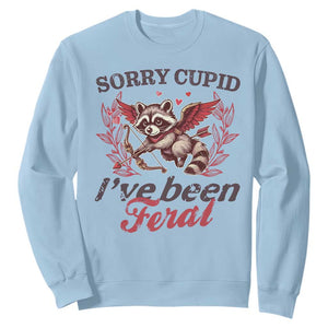 Funny Sorry Cupid I've Been Feral Sweatshirt Valentine's Day Cupid Racoon TS11 Light Blue Print Your Wear