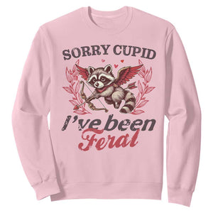 Funny Sorry Cupid I've Been Feral Sweatshirt Valentine's Day Cupid Racoon TS11 Light Pink Print Your Wear