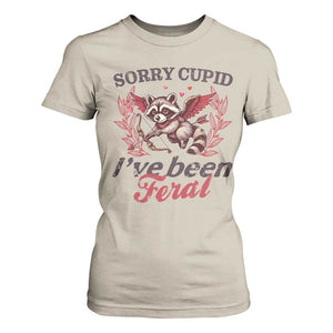 Funny Sorry Cupid I've Been Feral T Shirt For Women Valentine's Day Cupid Racoon TS11 Sand Print Your Wear