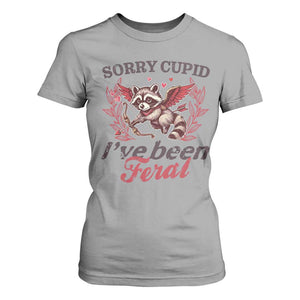 Funny Sorry Cupid I've Been Feral T Shirt For Women Valentine's Day Cupid Racoon TS11 Sport Gray Print Your Wear