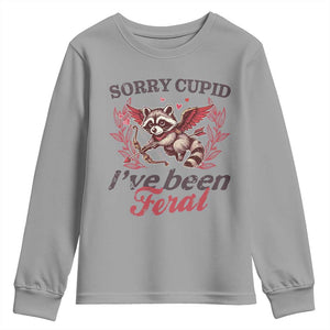 Funny Sorry Cupid I've Been Feral Youth Sweatshirt Valentine's Day Cupid Racoon TS11 Sport Gray Print Your Wear