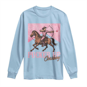 Funny Valentine's Day Western Cowboy Long Sleeve Shirt Pucker Up Cowboy Cupid TS11 Light Blue Print Your Wear