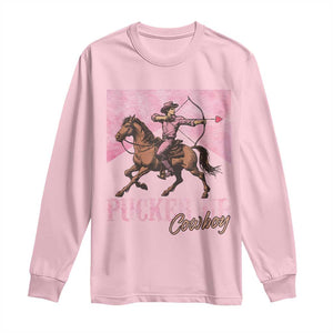 Funny Valentine's Day Western Cowboy Long Sleeve Shirt Pucker Up Cowboy Cupid TS11 Light Pink Print Your Wear