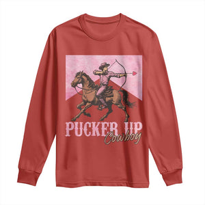 Funny Valentine's Day Western Cowboy Long Sleeve Shirt Pucker Up Cowboy Cupid TS11 Red Print Your Wear