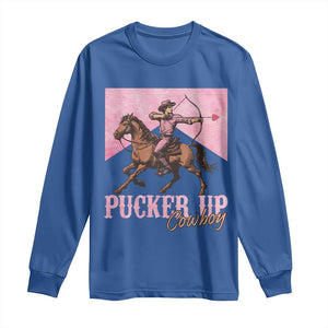 Funny Valentine's Day Western Cowboy Long Sleeve Shirt Pucker Up Cowboy Cupid TS11 Royal Blue Print Your Wear