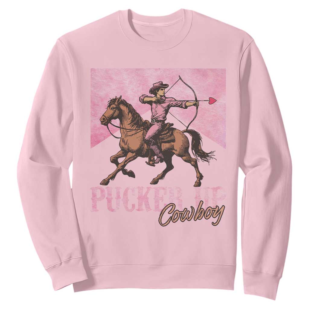 Funny Valentine's Day Western Cowboy Sweatshirt Pucker Up Cowboy Cupid TS11 Light Pink Print Your Wear