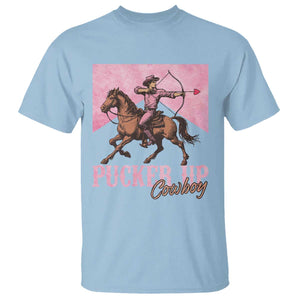 Funny Valentine's Day Western Cowboy T Shirt Pucker Up Cowboy Cupid TS11 Light Blue Print Your Wear