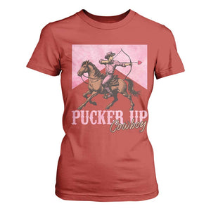 Funny Valentine's Day Western Cowboy T Shirt For Women Pucker Up Cowboy Cupid TS11 Red Print Your Wear