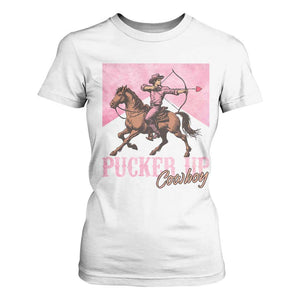 Funny Valentine's Day Western Cowboy T Shirt For Women Pucker Up Cowboy Cupid TS11 White Print Your Wear