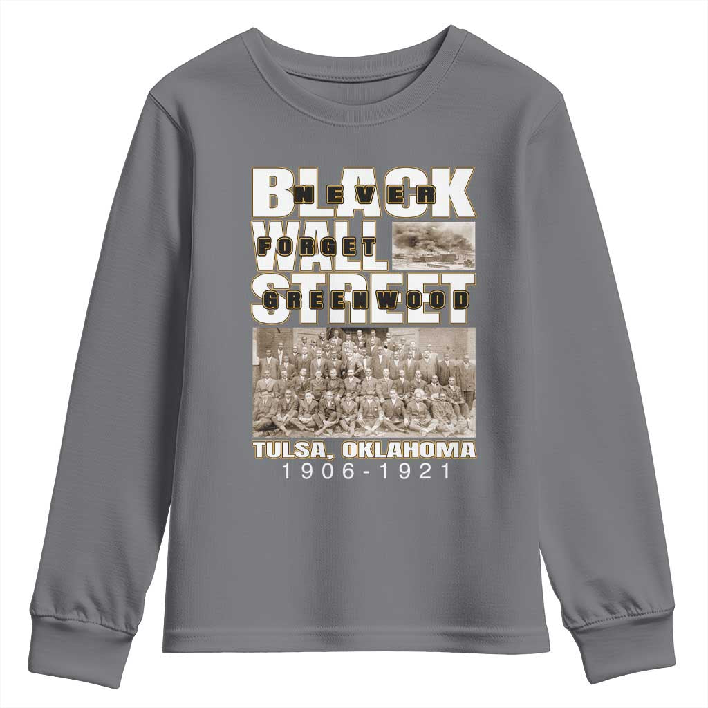 Never Forget Greenwood Black Wall Street Youth Sweatshirt Black History Month TS11 Charcoal Print Your Wear