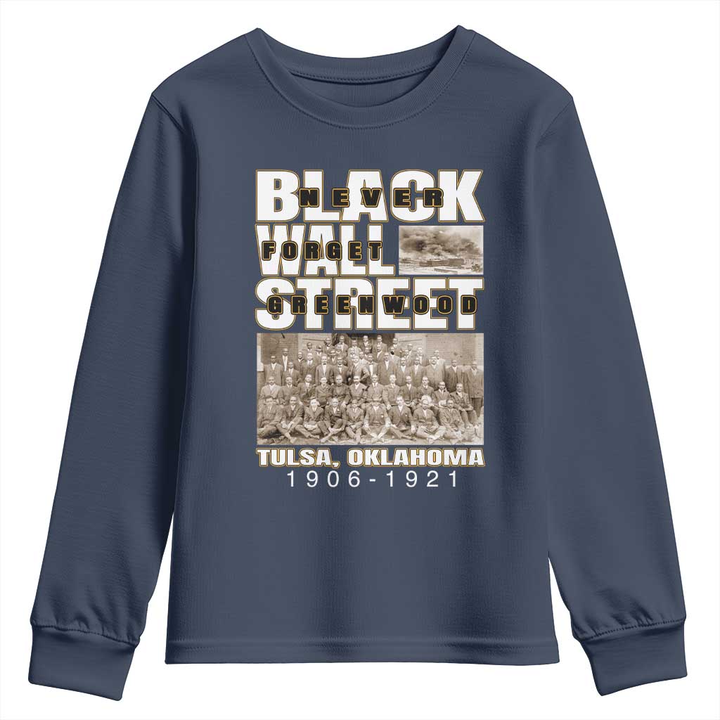 Never Forget Greenwood Black Wall Street Youth Sweatshirt Black History Month TS11 Navy Print Your Wear