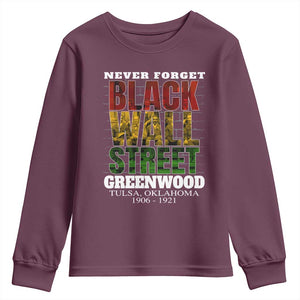 Never Forget Black Wall Street Youth Sweatshirt Tulsa Oklahoma Black History Month TS11 Maroon Print Your Wear