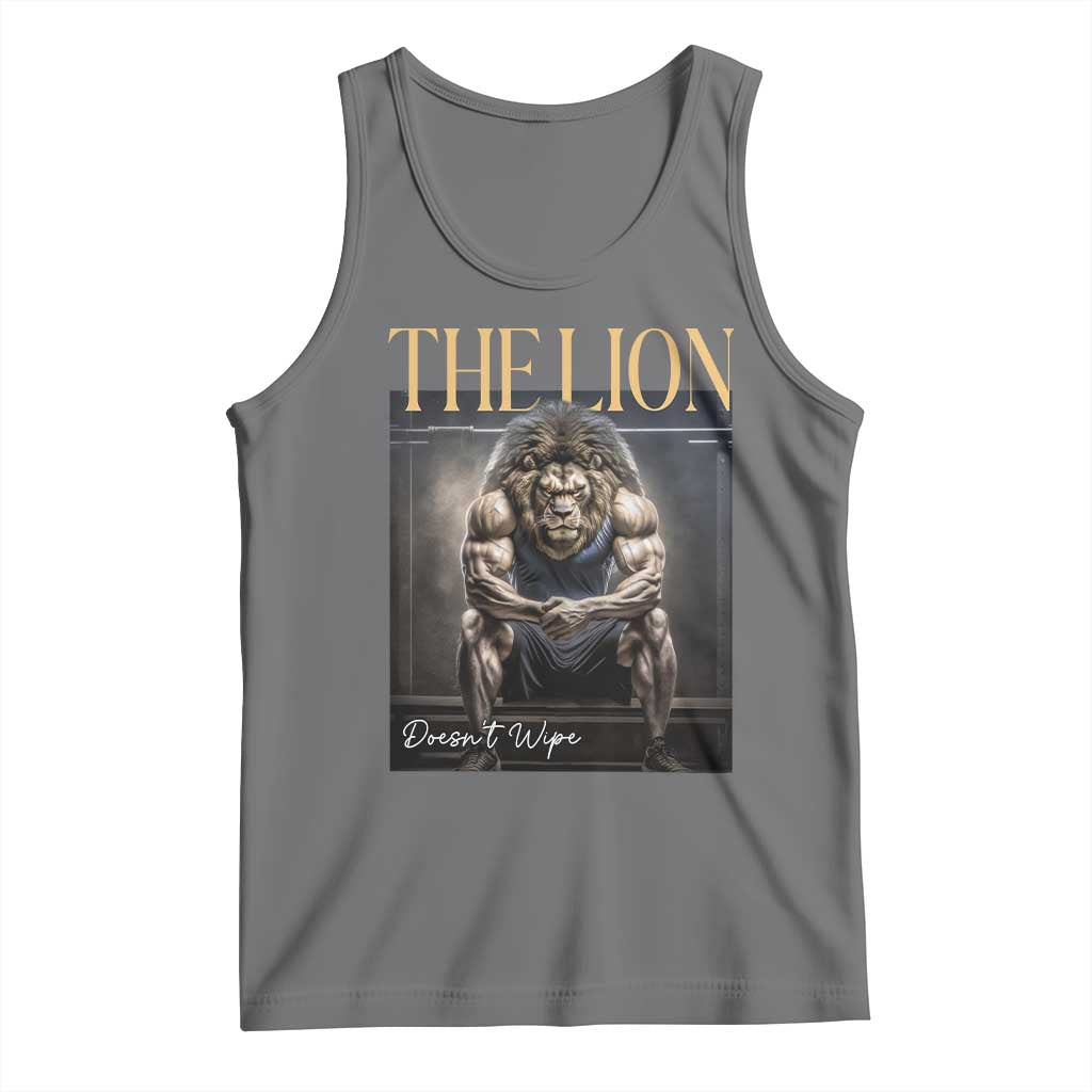 Funny The Lion Doesnt Wipe Tank Top Gen Z Joke Brainrot Raunchy Meme TS11 Black Heather Print Your Wear