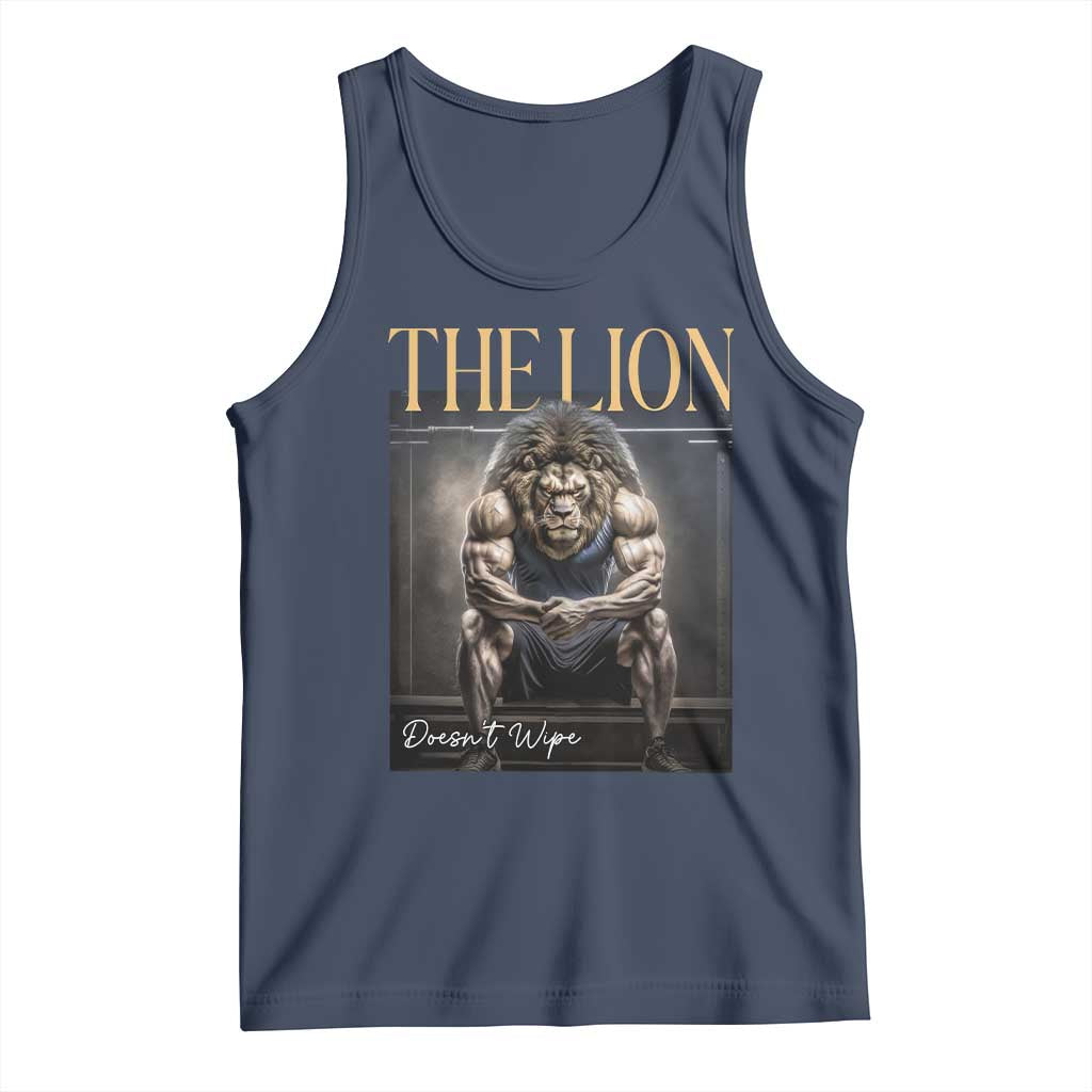 Funny The Lion Doesnt Wipe Tank Top Gen Z Joke Brainrot Raunchy Meme TS11 Navy Print Your Wear