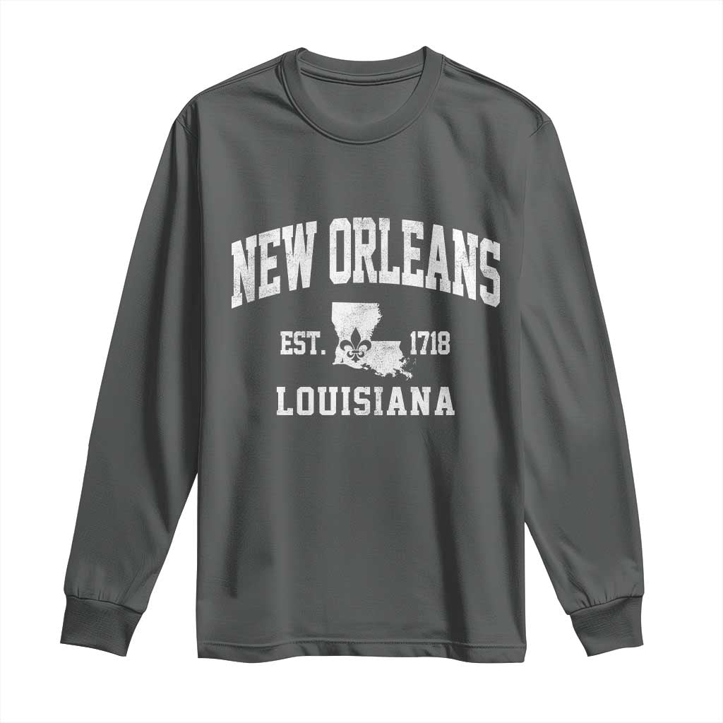 New Orleans Louisiana LA Est 1718 Long Sleeve Shirt TS11 Dark Heather Print Your Wear