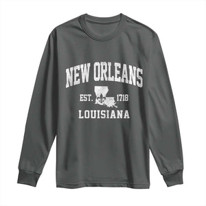New Orleans Louisiana LA Est 1718 Long Sleeve Shirt TS11 Dark Heather Print Your Wear