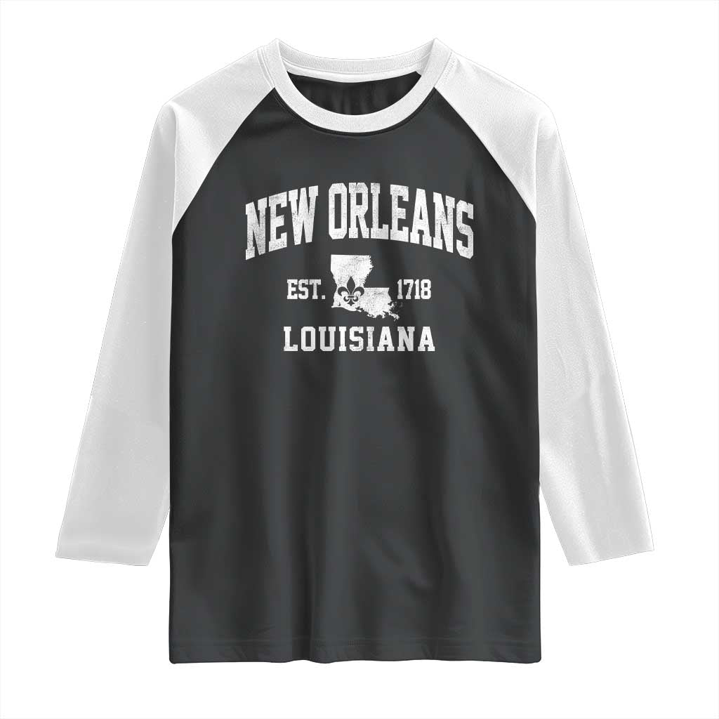 New Orleans Louisiana LA Est 1718 Raglan Shirt TS11 Black White Print Your Wear
