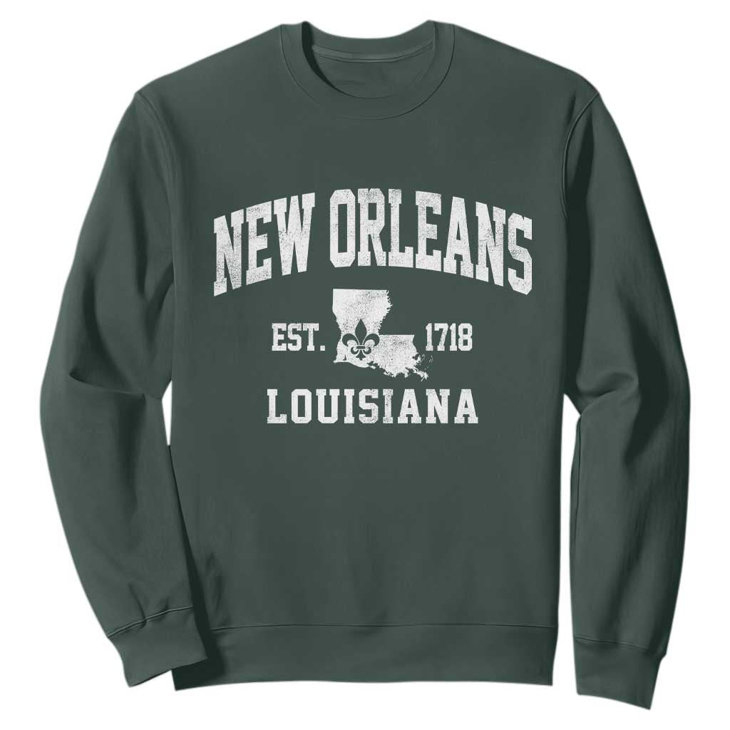 New Orleans Louisiana LA Est 1718 Sweatshirt TS11 Dark Forest Green Print Your Wear
