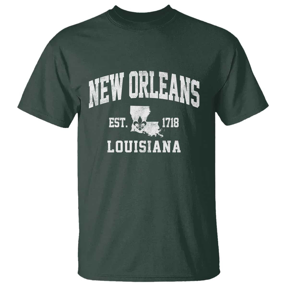 New Orleans Louisiana LA Est 1718 T Shirt TS11 Dark Forest Green Print Your Wear