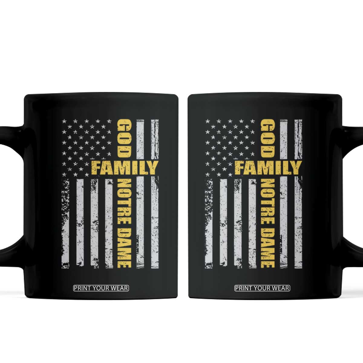 God Family Notre Dame Coffee Mug Irish Patriotic American Flag TS11 Black Print Your Wear