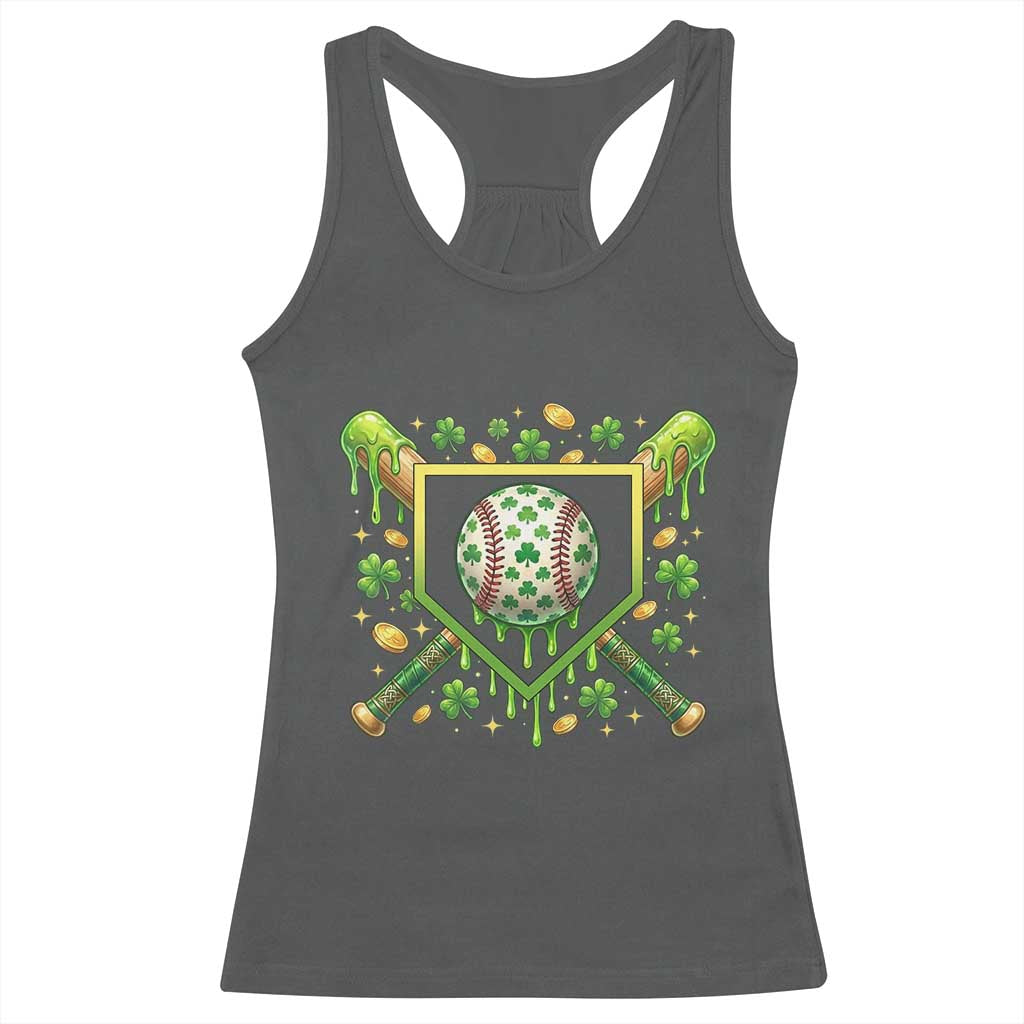 St Patricks Day Baseball Ice Cream Drip Home Plate Racerback Tank Top TS11 Dark Heather Print Your Wear