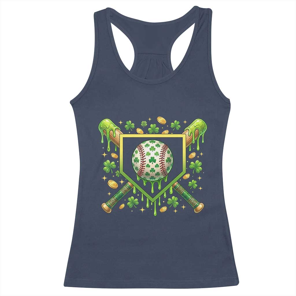 St Patricks Day Baseball Ice Cream Drip Home Plate Racerback Tank Top TS11 Navy Print Your Wear