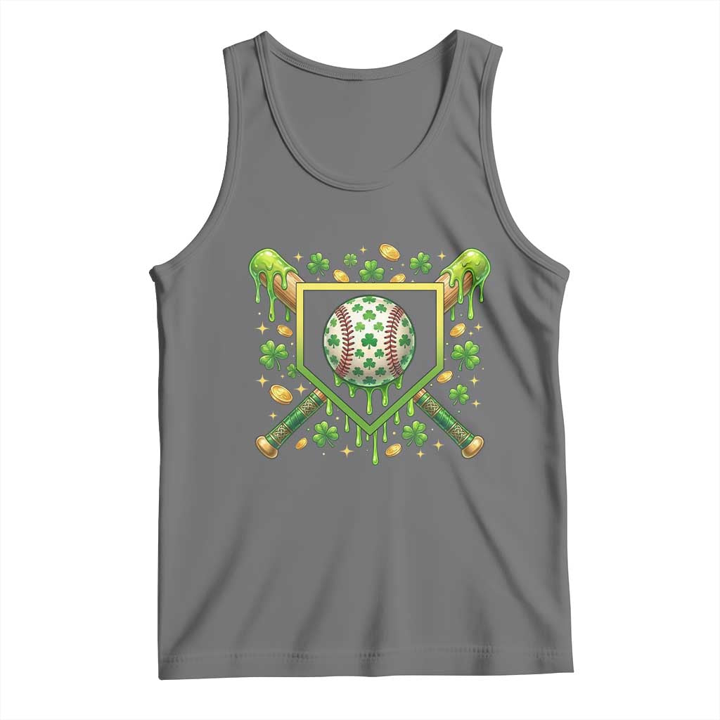 St Patricks Day Baseball Ice Cream Drip Home Plate Tank Top TS11 Black Heather Print Your Wear