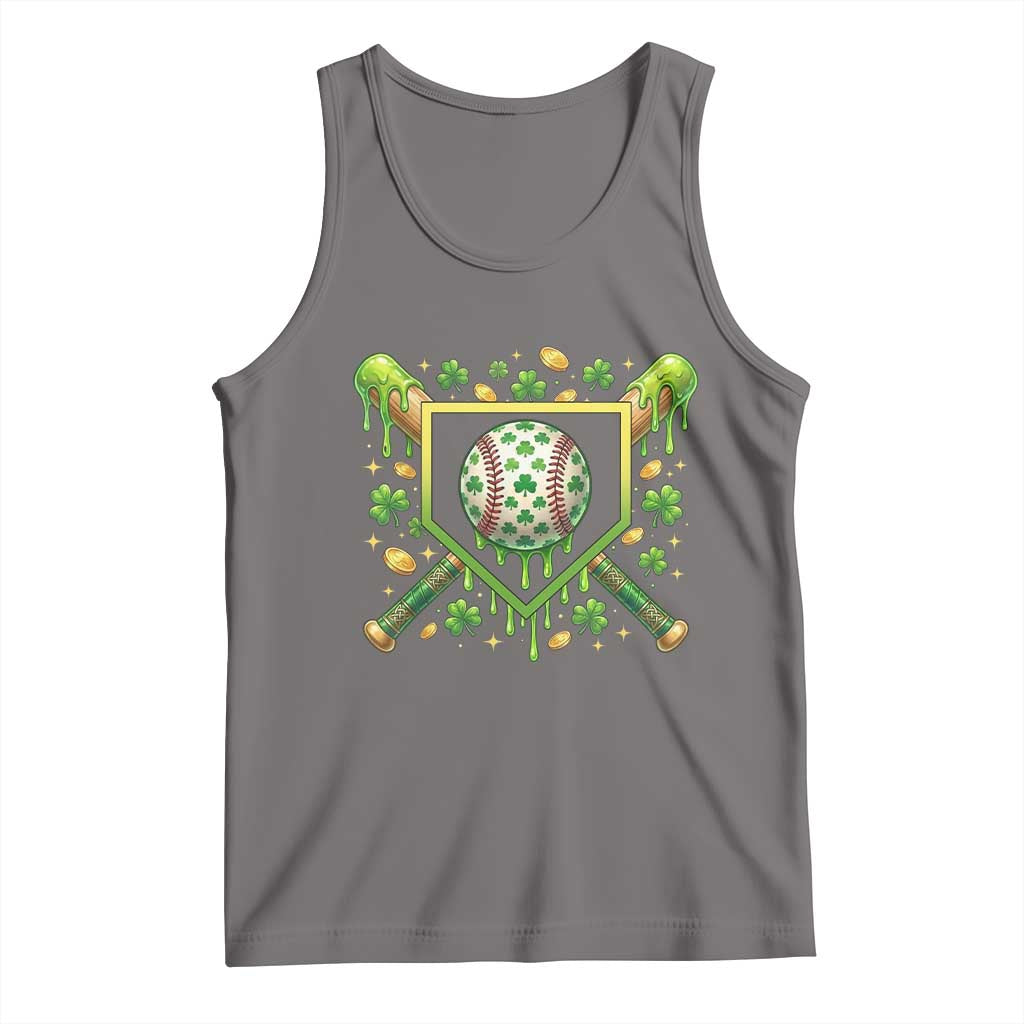 St Patricks Day Baseball Ice Cream Drip Home Plate Tank Top TS11 Deep Heather Print Your Wear