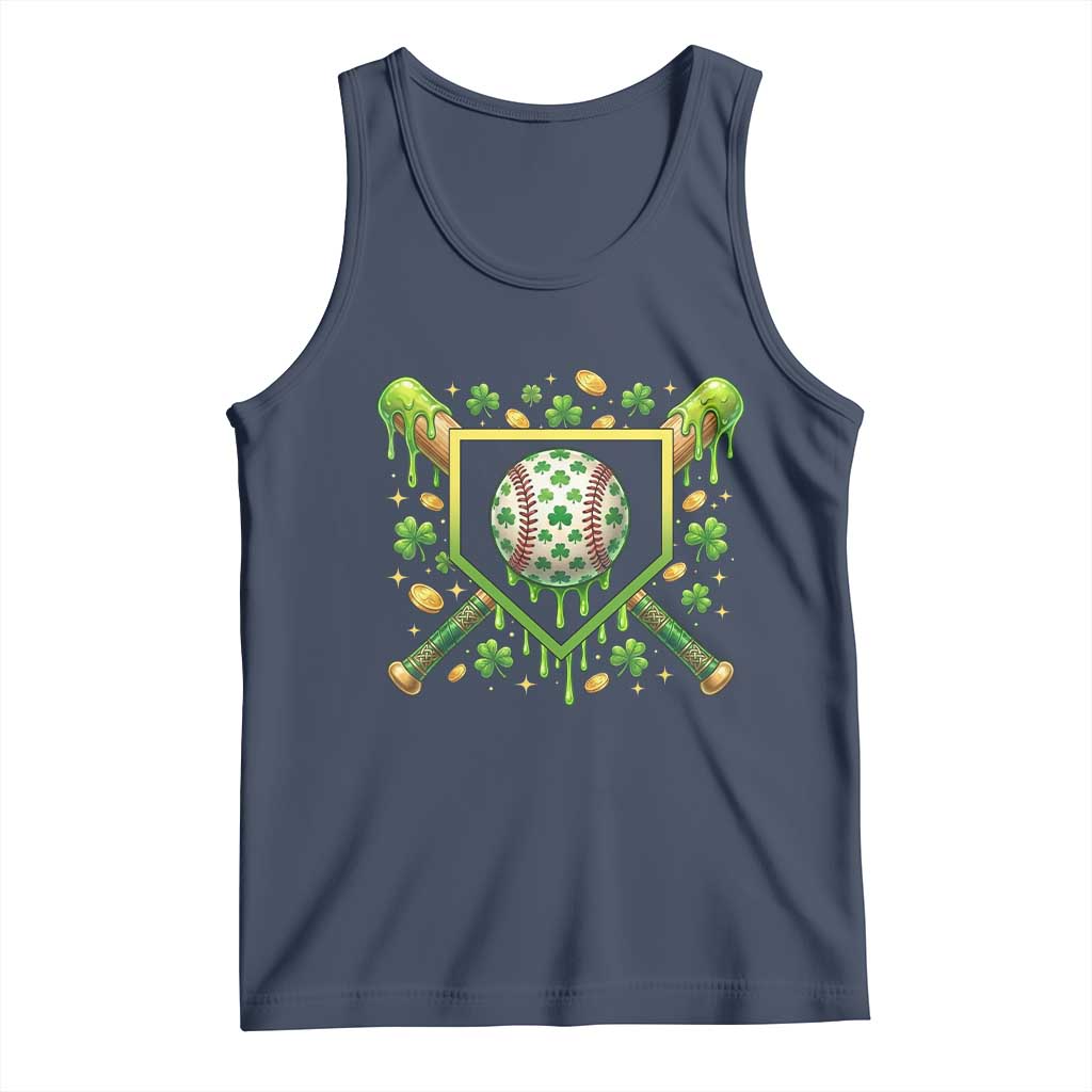 St Patricks Day Baseball Ice Cream Drip Home Plate Tank Top TS11 Navy Print Your Wear