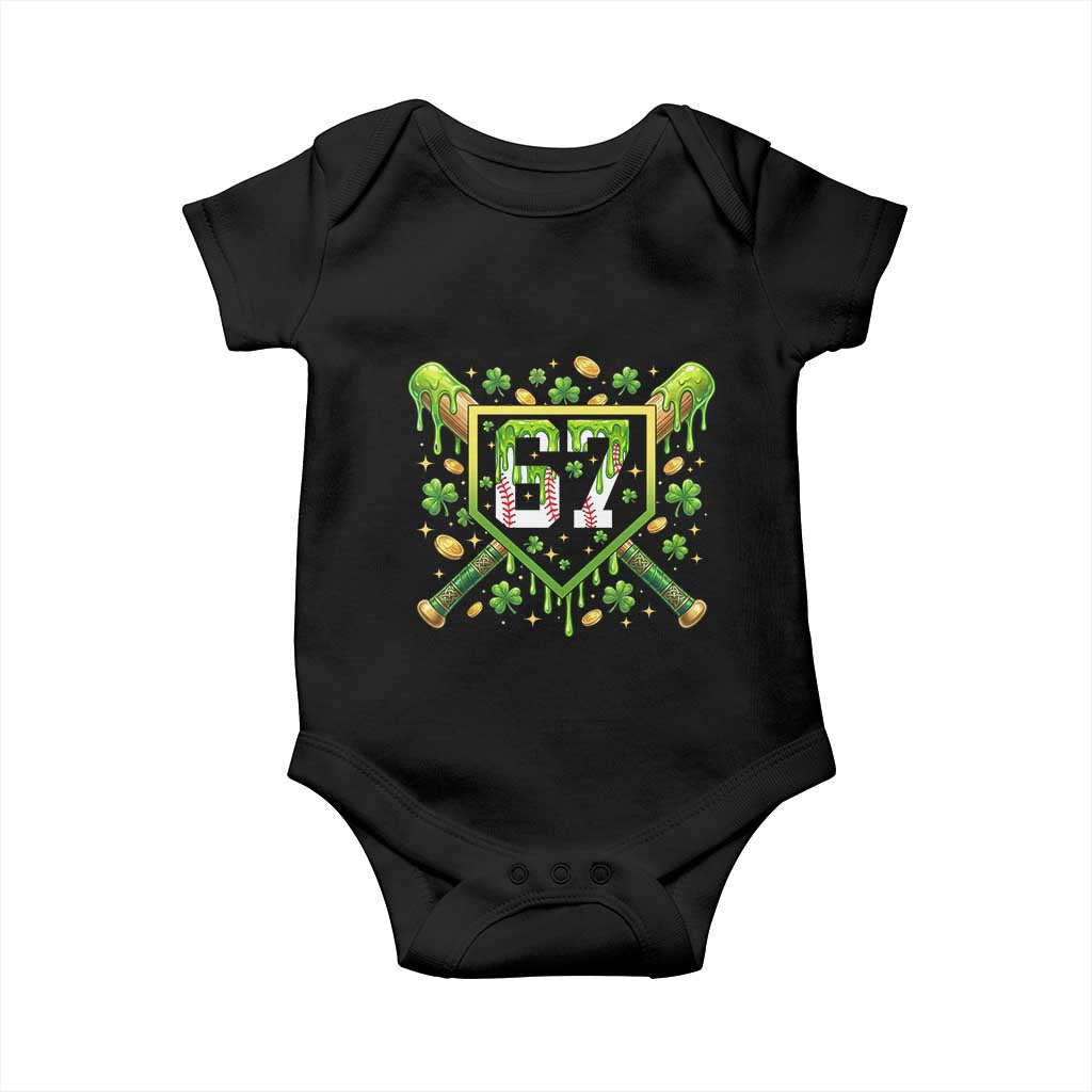 Funny St Patricks Day 67 Six Seven Baseball Ice Cream Drip Baby Onesie TS11 Black Print Your Wear