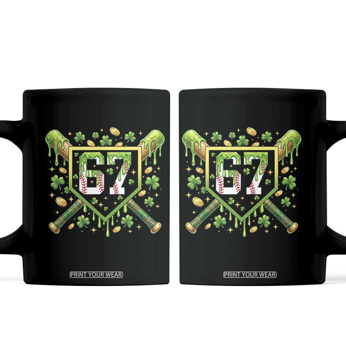 Funny St Patricks Day 67 Six Seven Baseball Ice Cream Drip Coffee Mug TS11 Black Print Your Wear