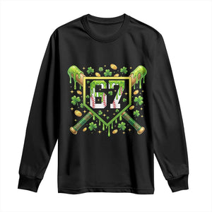 Funny St Patricks Day 67 Six Seven Baseball Ice Cream Drip Long Sleeve Shirt TS11 Black Print Your Wear