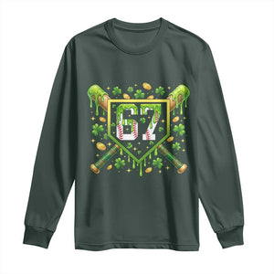 Funny St Patricks Day 67 Six Seven Baseball Ice Cream Drip Long Sleeve Shirt TS11 Dark Forest Green Print Your Wear