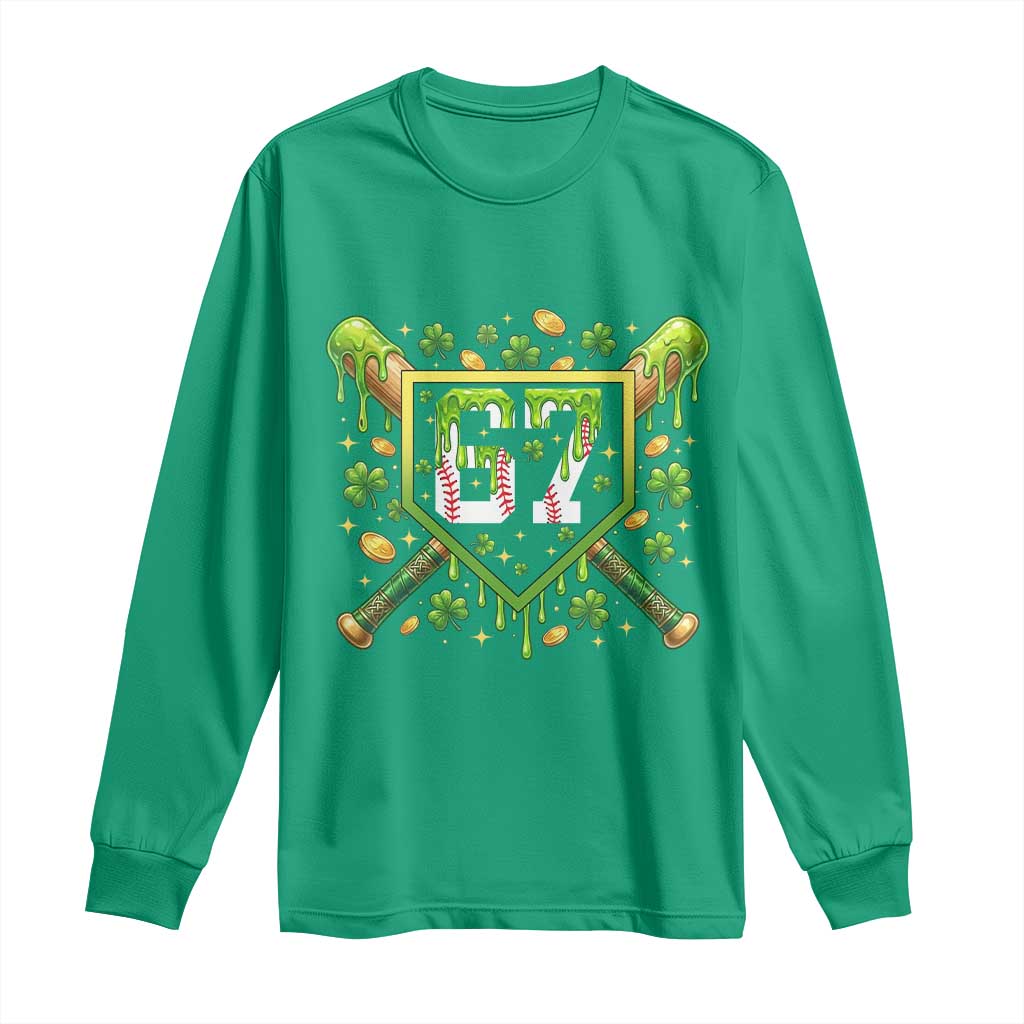 Funny St Patricks Day 67 Six Seven Baseball Ice Cream Drip Long Sleeve Shirt TS11 Irish Green Print Your Wear