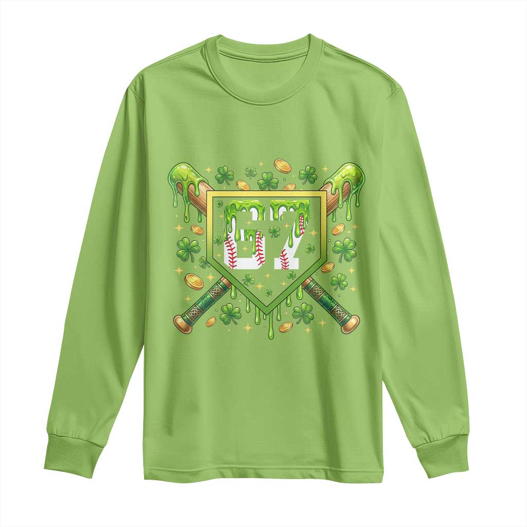 Funny St Patricks Day 67 Six Seven Baseball Ice Cream Drip Long Sleeve Shirt TS11 Lime Print Your Wear