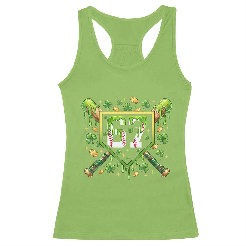 Funny St Patricks Day 67 Six Seven Baseball Ice Cream Drip Racerback Tank Top TS11 Lime Print Your Wear