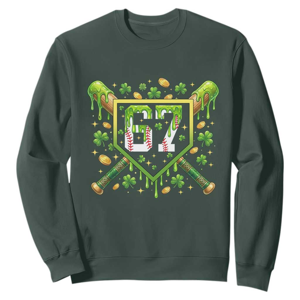 Funny St Patricks Day 67 Six Seven Baseball Ice Cream Drip Sweatshirt TS11 Dark Forest Green Print Your Wear