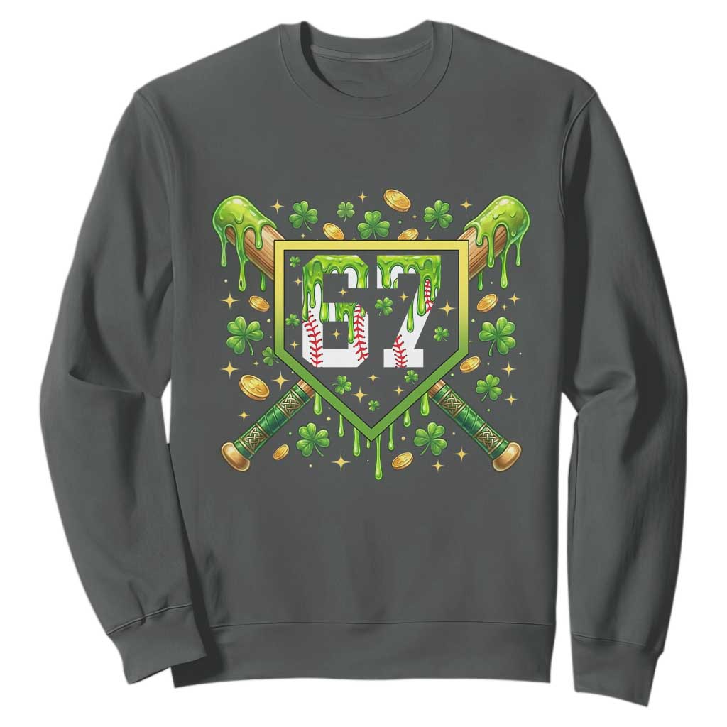 Funny St Patricks Day 67 Six Seven Baseball Ice Cream Drip Sweatshirt TS11 Dark Heather Print Your Wear