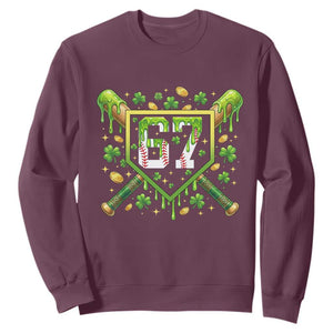 Funny St Patricks Day 67 Six Seven Baseball Ice Cream Drip Sweatshirt TS11 Maroon Print Your Wear