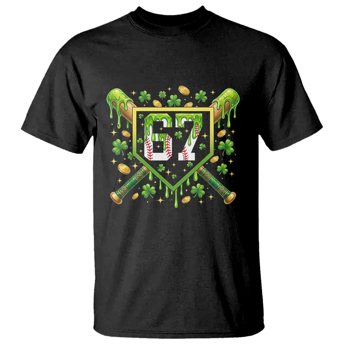 Funny St Patricks Day 67 Six Seven Baseball Ice Cream Drip T Shirt TS11 Black Print Your Wear