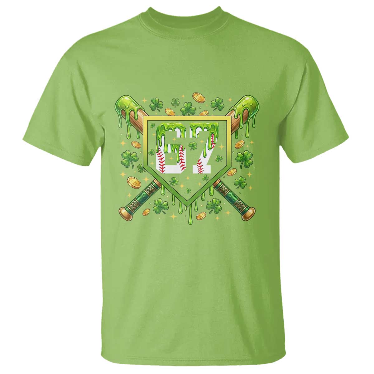 Funny St Patricks Day 67 Six Seven Baseball Ice Cream Drip T Shirt TS11 Lime Print Your Wear