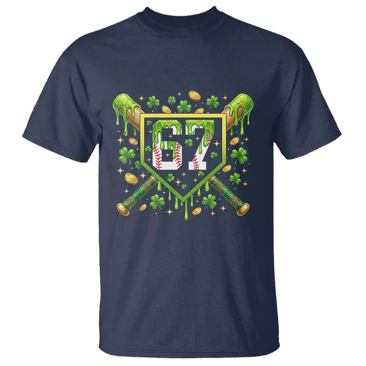 Funny St Patricks Day 67 Six Seven Baseball Ice Cream Drip T Shirt TS11 Navy Print Your Wear