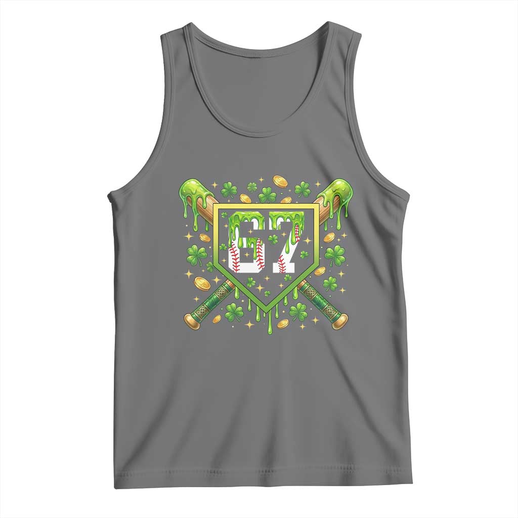 Funny St Patricks Day 67 Six Seven Baseball Ice Cream Drip Tank Top TS11 Black Heather Print Your Wear