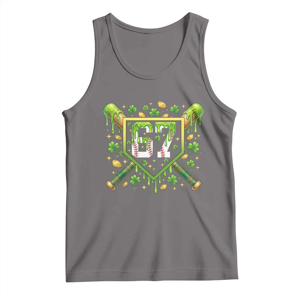 Funny St Patricks Day 67 Six Seven Baseball Ice Cream Drip Tank Top TS11 Deep Heather Print Your Wear