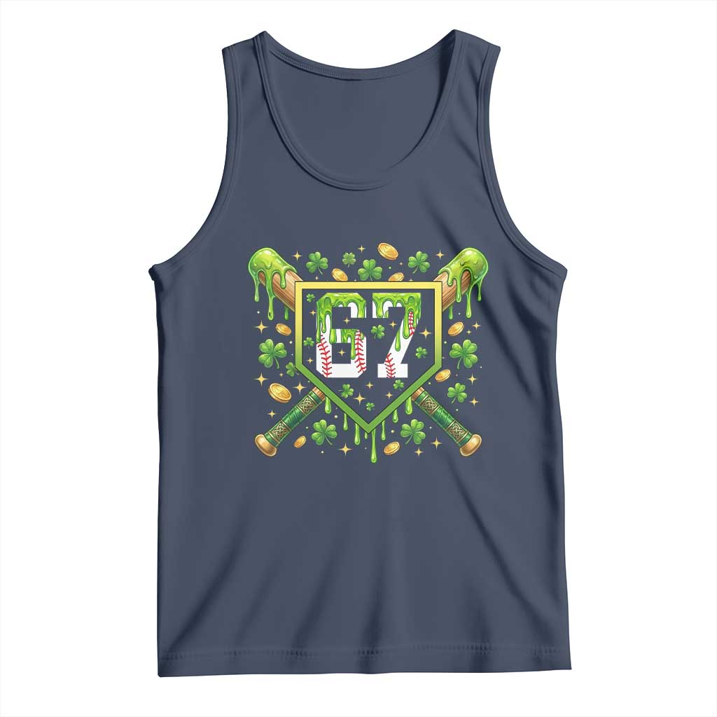 Funny St Patricks Day 67 Six Seven Baseball Ice Cream Drip Tank Top TS11 Navy Print Your Wear