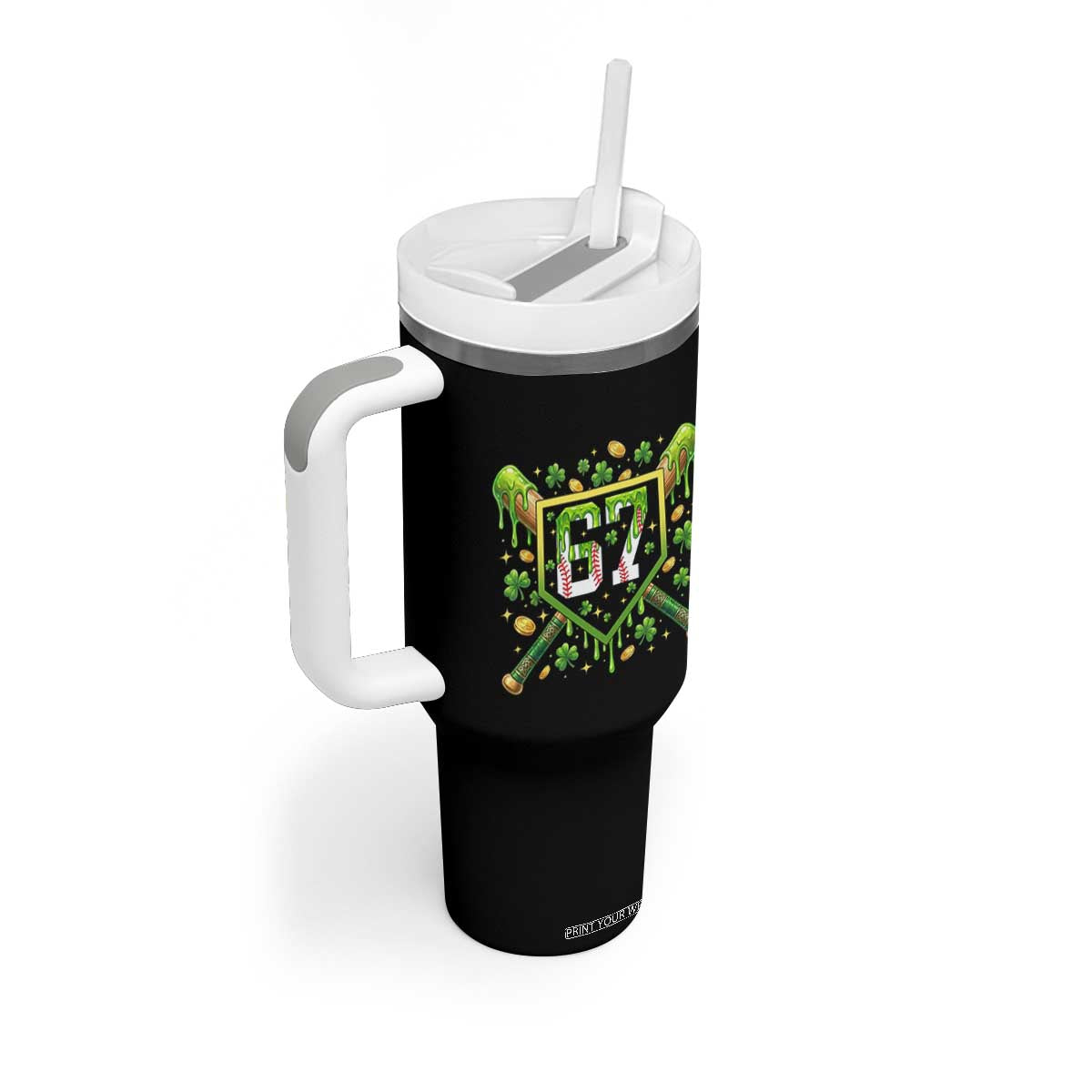 Funny St Patricks Day 67 Six Seven Baseball Ice Cream Drip Tumbler With Handle TS11 Print Your Wear