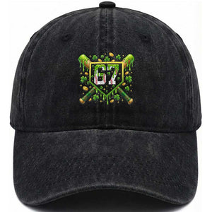 Funny St Patricks Day 67 Six Seven Baseball Ice Cream Drip Washed Cotton Baseball Cap TS11 Washed Cap Universal Fit Black Print Your Wear